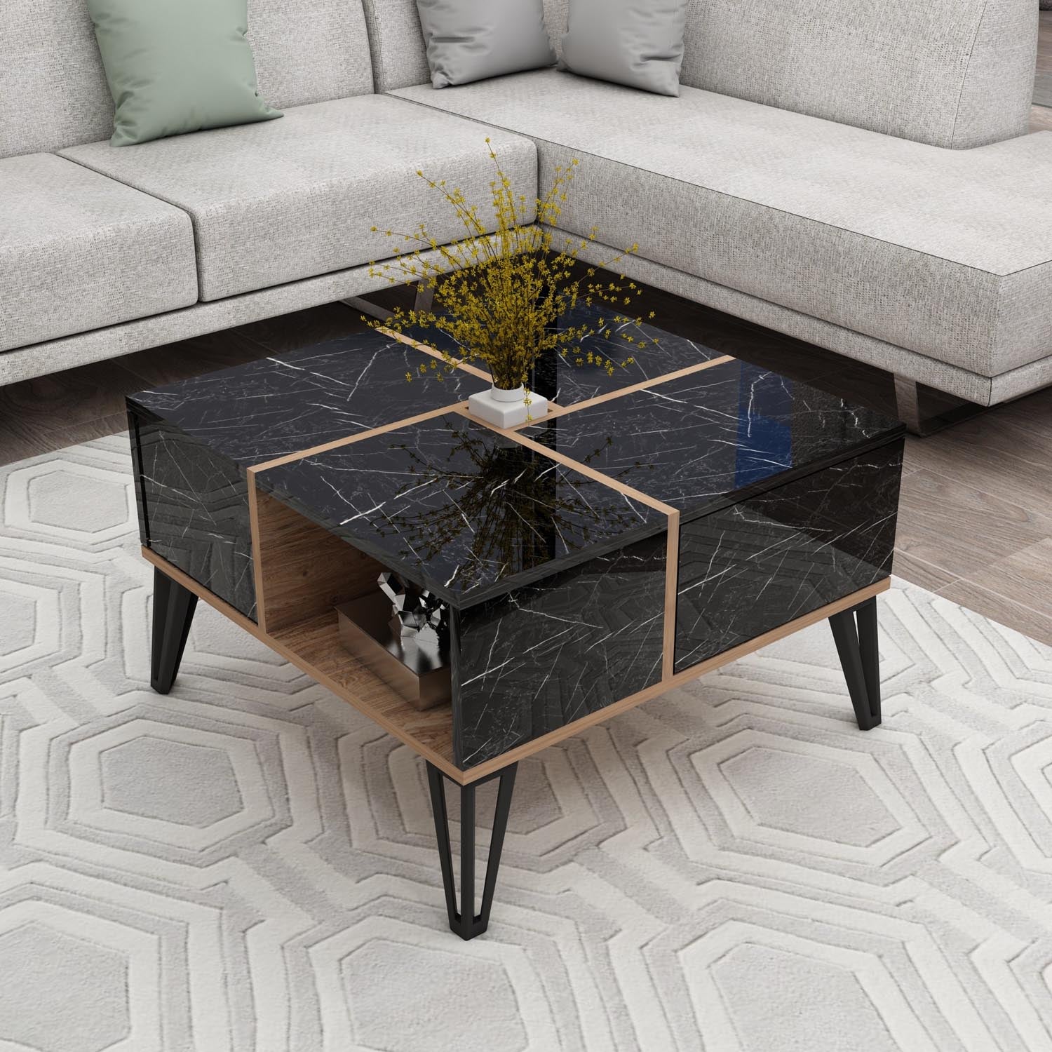 Nirvana - Marble in Schwarz
 Walnuss
 Weiss präsentiert im Onlineshop von KAQTU Design AG. Beistelltisch ist von Hanah Home
