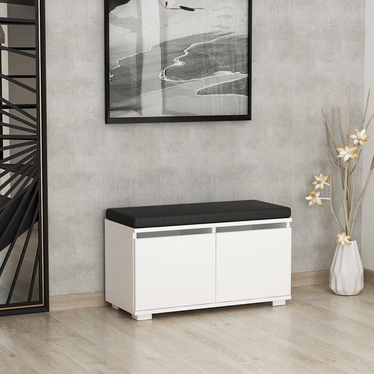 Drago Schuhschrank - Weiss in Weiss präsentiert im Onlineshop von KAQTU Design AG. Schuhbank ist von Hanah Home