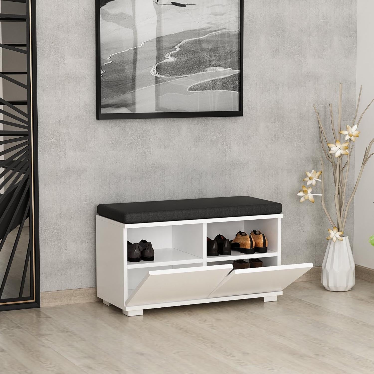 Drago - White in Weiss präsentiert im Onlineshop von KAQTU Design AG. Schuhschrank ist von Hanah Home