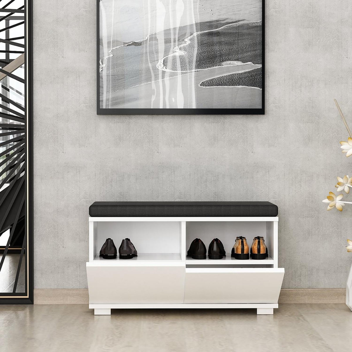 Drago Schuhschrank - Weiss in Weiss präsentiert im Onlineshop von KAQTU Design AG. Schuhbank ist von Hanah Home
