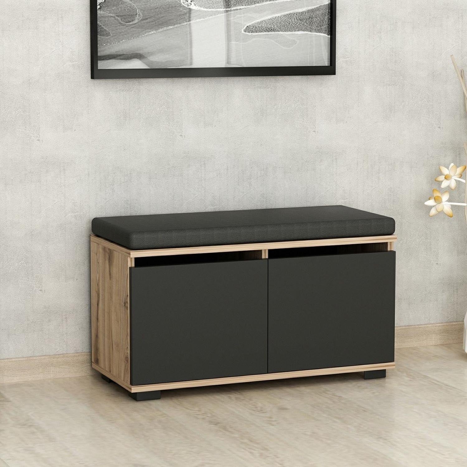 Drago - Walnut, Black in Walnuss Schwarz präsentiert im Onlineshop von KAQTU Design AG. Schuhschrank ist von Hanah Home