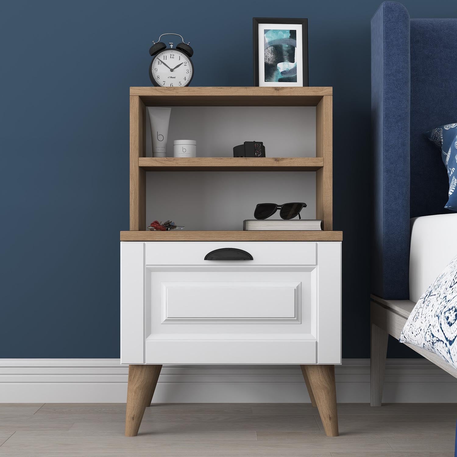 BD105 - 2786 - Walnut in Walnuss Weiss präsentiert im Onlineshop von KAQTU Design AG. Nachttisch ist von Hanah Home