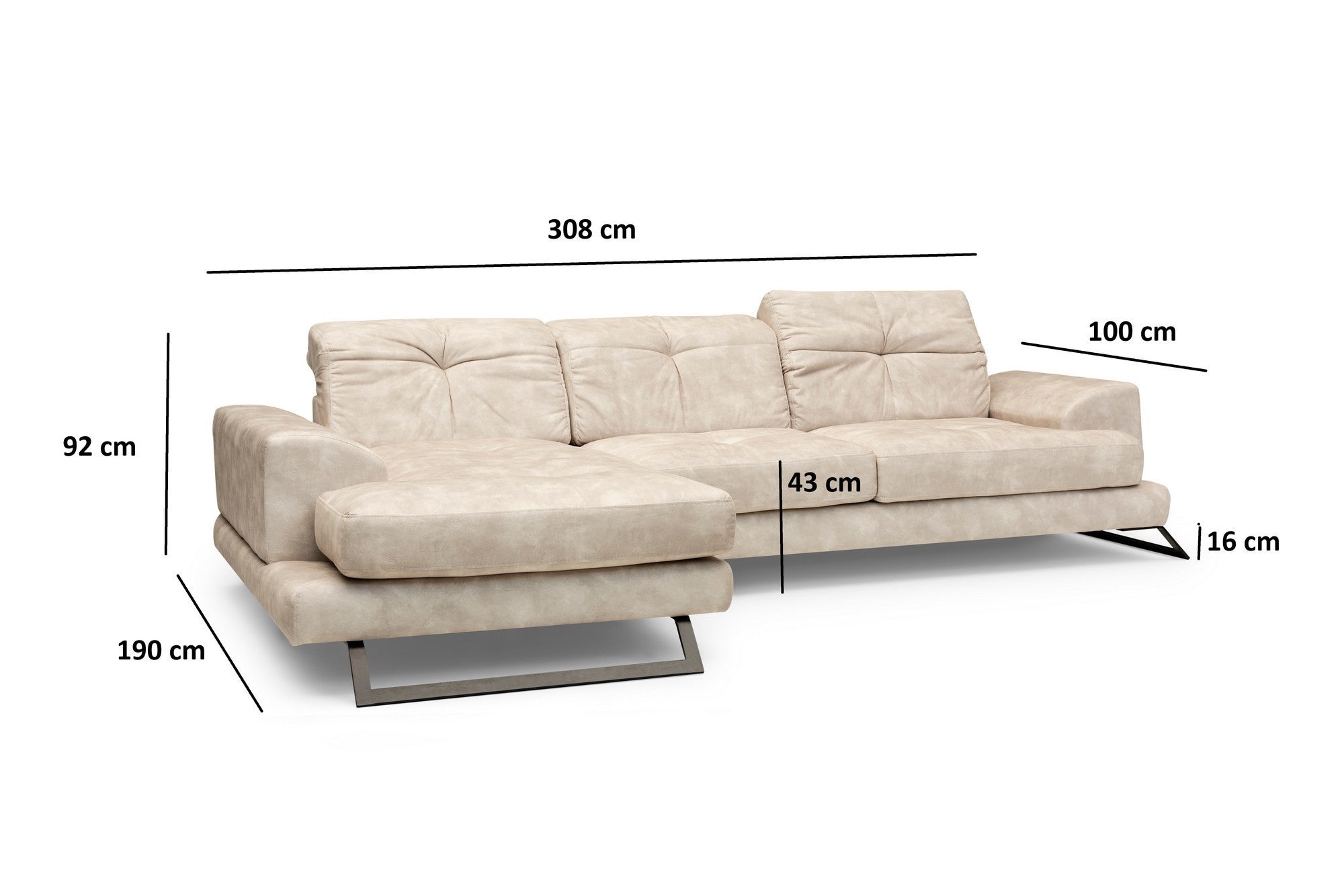 Frido Corner Left (Chl+3R) - Beige in Beige präsentiert im Onlineshop von KAQTU Design AG. Ecksofa ist von Atelier Del Sofa