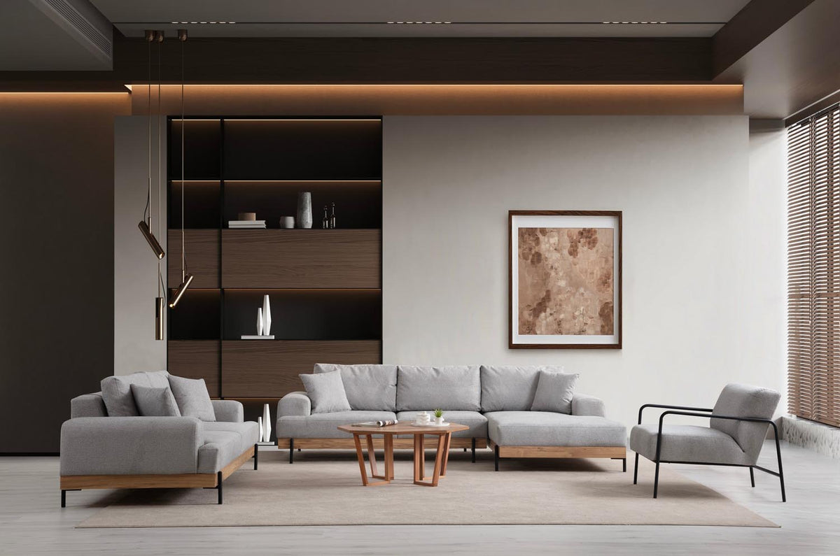 Eti Oak Right Ecksofa - Grau in Grau präsentiert im Onlineshop von KAQTU Design AG. L-Sofa rechts ist von Atelier Del Sofa