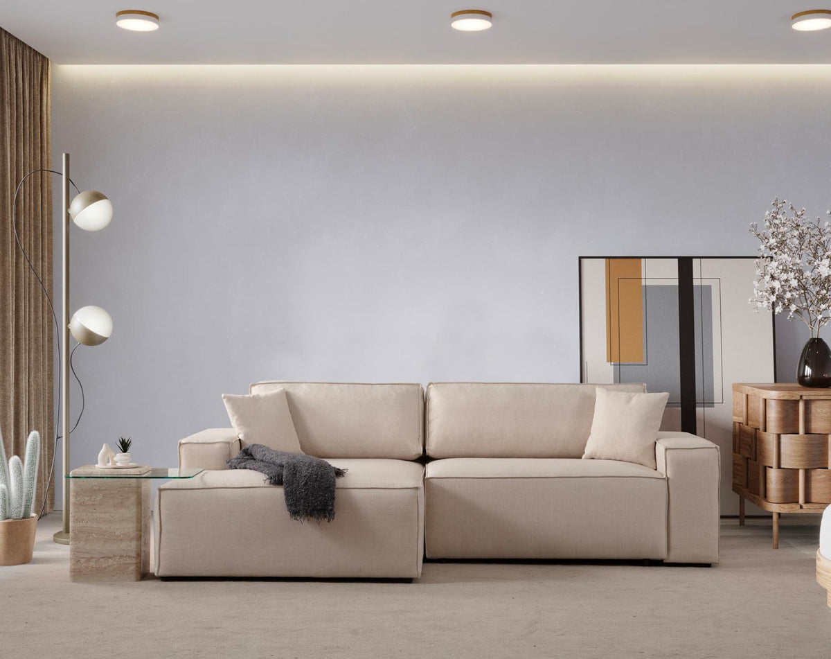 Pırlo Corner Left Bettsofa - Ecru in Ecru präsentiert im Onlineshop von KAQTU Design AG. Bettsofa links ist von Atelier Del Sofa