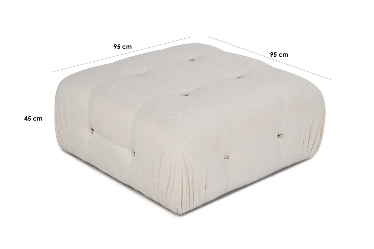 Weisser runder Pouf Bubble Tuffet von Atelier Del Sofa mit Polyesterbezug, Buchenholzgestell und schwarzen Kunststoffbeinen, 95x45 cm.