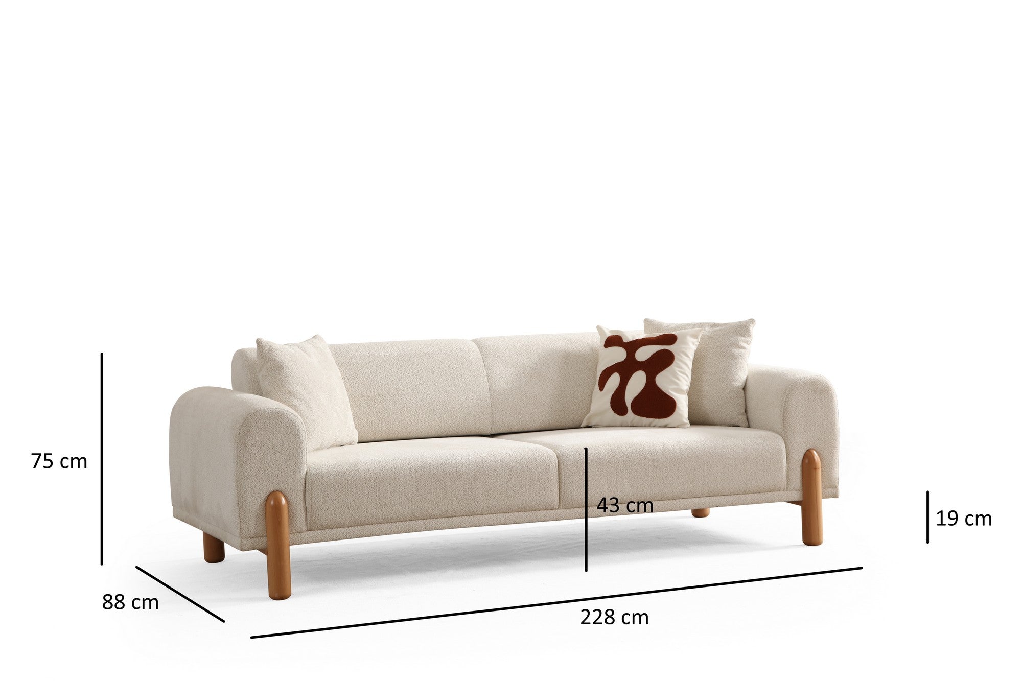 Lyke 3 Seater - Cream in Sahne präsentiert im Onlineshop von KAQTU Design AG. Bettsofa ist von Atelier Del Sofa