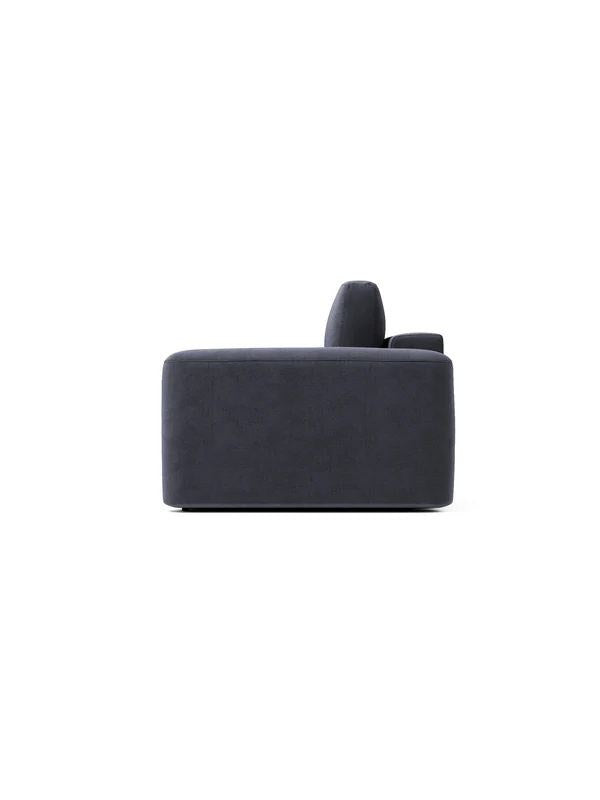 Petrolblaues Ecksofa Mono Lilly links von Hanah Home mit Gestell aus Buchenholz und Spanplatte, Kunststofffüsse, Sitzhöhe 45 cm.