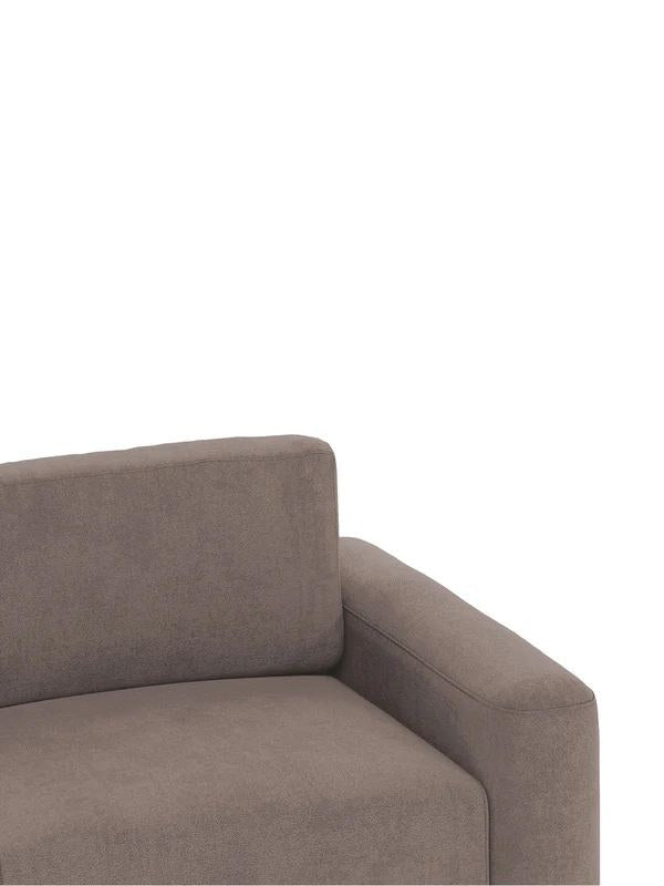 Braunes Ecksofa rechts der Mono Lilly Serie von Hanah Home mit Gestell aus Buchenholz und Spanplatte, Kunststoffbeinen und Polsterung.