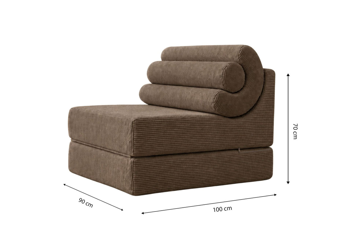 Rauchgraues 1-Sitzer Schlafsofa ohne Gestell aus 100% 28 DNS Schaumstoff, kompakte Sitzform, die sich zu einem Bett ausklappen lässt.