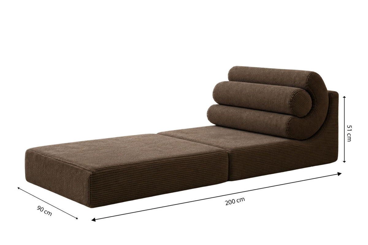 Dunkelgraues 1-Sitzer Schlafsofa Duo Relax von Hanah Home aus 28 DNS-Schaumstoff, kompakte Form ohne sichtbares Gestell, in Sofa-Position.