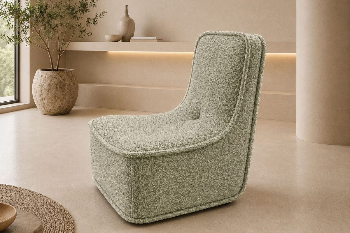 Mint-farbenes Tagesbett mit Gestell aus Buchenholz und Spanplatte, Polsterung aus Schaumstoff und drehbaren Metallbeinen.