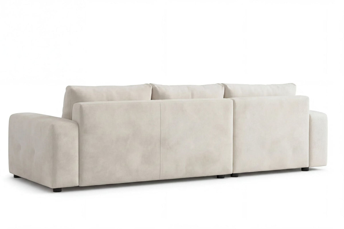 Ecru-farbenes Eck-Schlafsofa Magnum von Hanah Home mit Polyesterbezug, Buchenholzgestell und Kunststoffbeinen, links ausgerichtet.