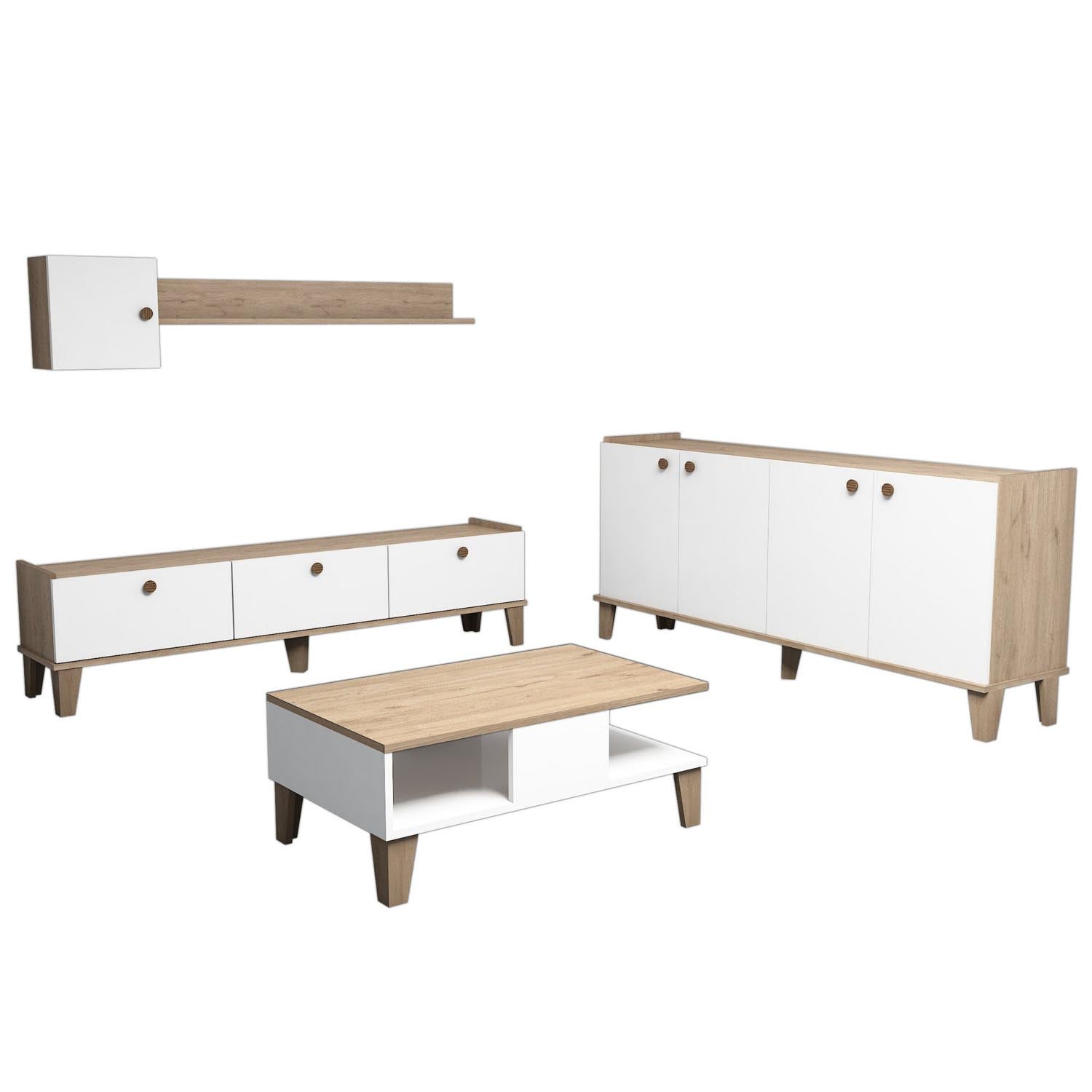Sumer 3 in Eiche Weiss präsentiert im Onlineshop von KAQTU Design AG. Wohnzimmerset ist von Hanah Home