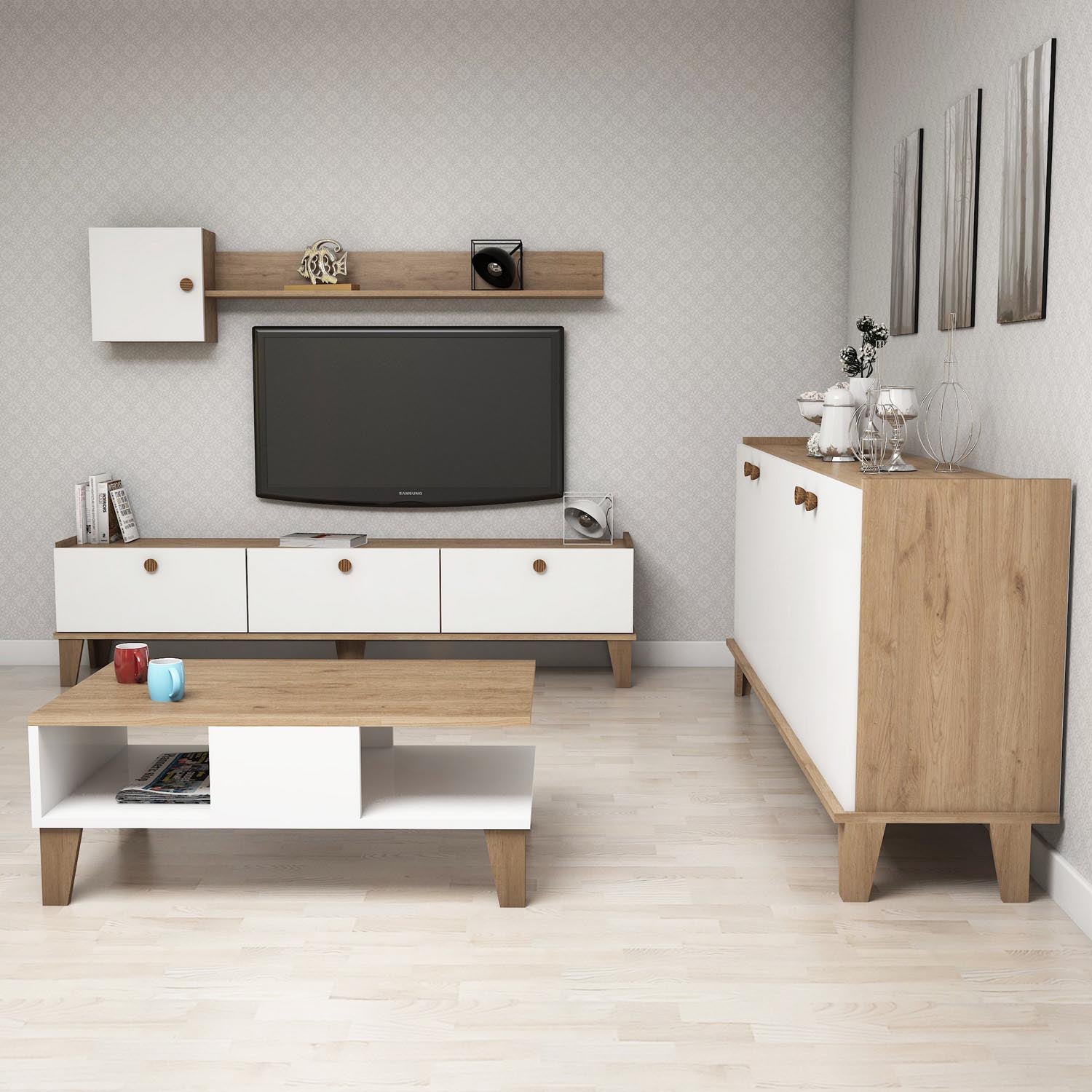 Sumer 3 in Eiche Weiss präsentiert im Onlineshop von KAQTU Design AG. Wohnzimmerset ist von Hanah Home