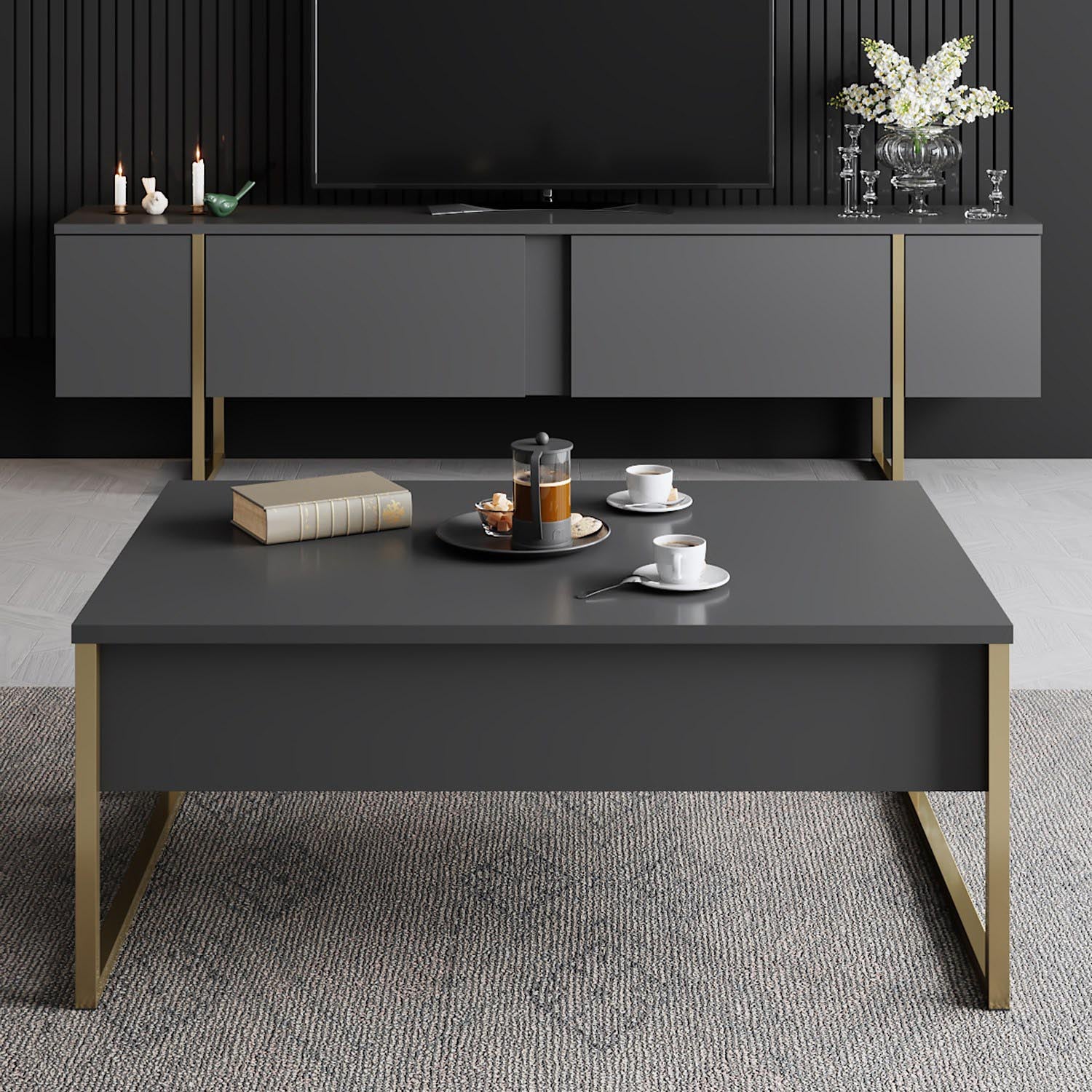 Luxe - Anthracite, Gold in Anthrazit Gold präsentiert im Onlineshop von KAQTU Design AG. Sideboard ist von Hanah Home