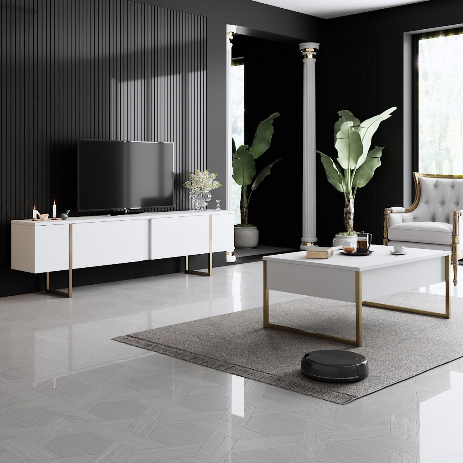 Luxe - White, Gold in Weisses Gold präsentiert im Onlineshop von KAQTU Design AG. Sideboard ist von Hanah Home