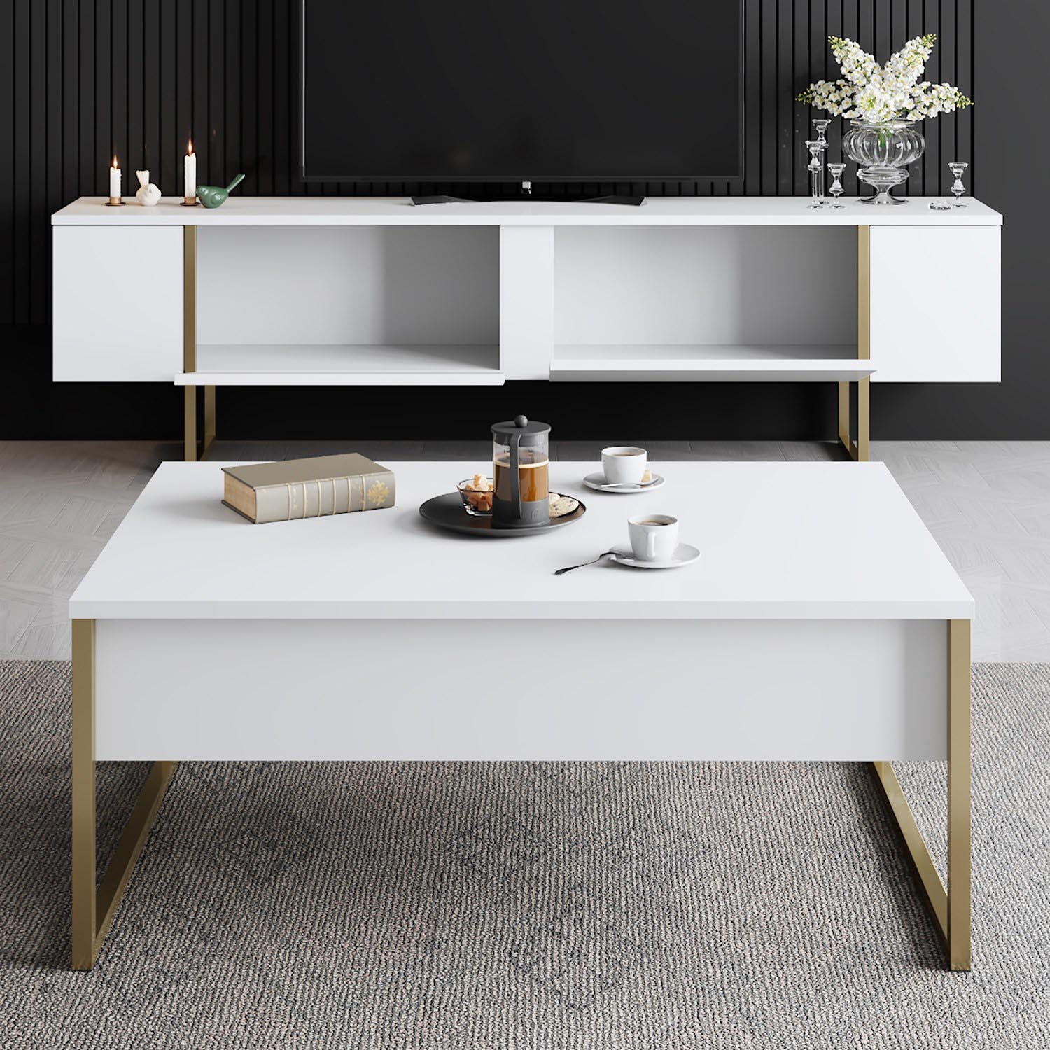 Luxe - White, Gold in Weisses Gold präsentiert im Onlineshop von KAQTU Design AG. Sideboard ist von Hanah Home