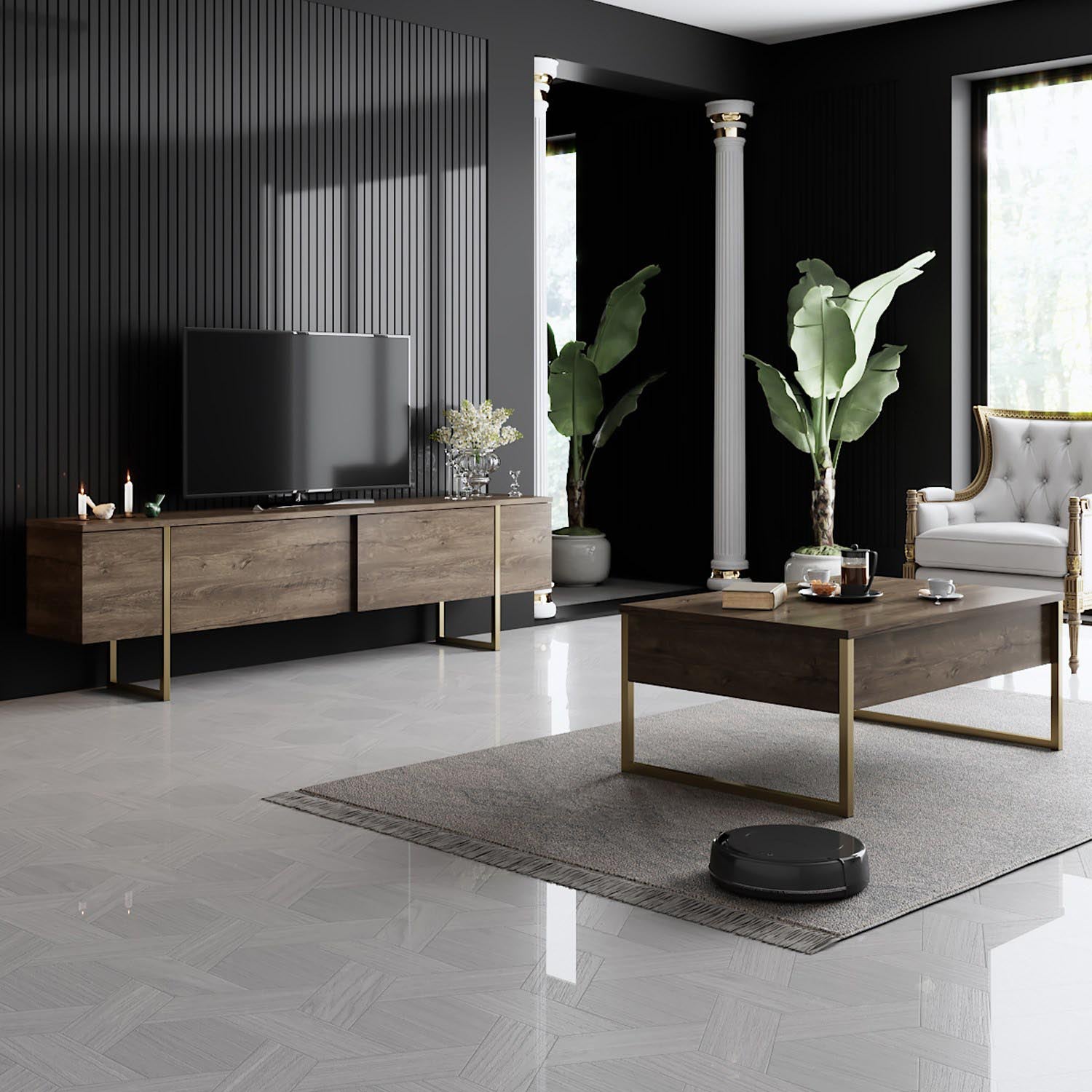 Luxe - Walnut, Gold in Walnuss Gold präsentiert im Onlineshop von KAQTU Design AG. Sideboard ist von Hanah Home