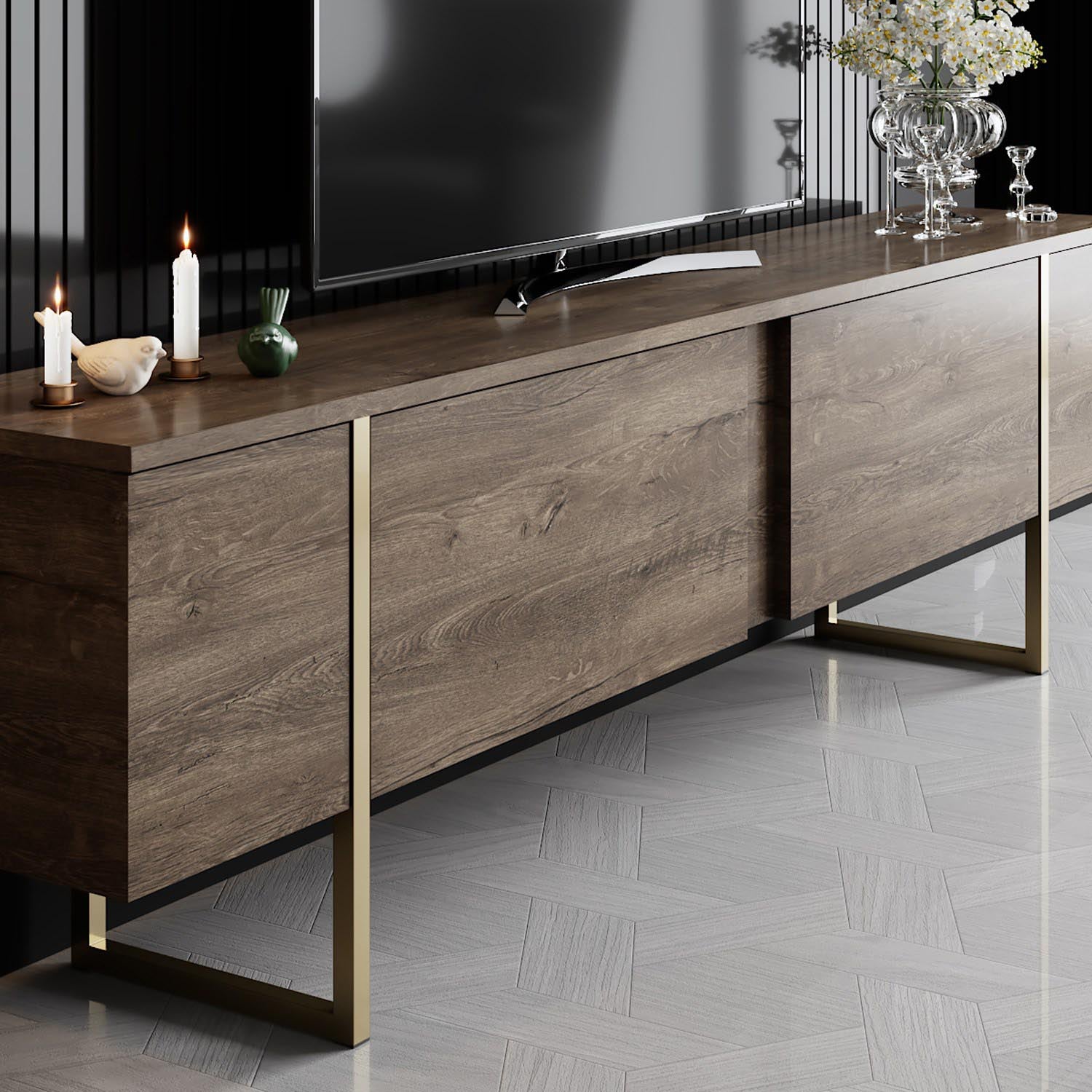 Luxe - Walnut, Gold in Walnuss Gold präsentiert im Onlineshop von KAQTU Design AG. Sideboard ist von Hanah Home