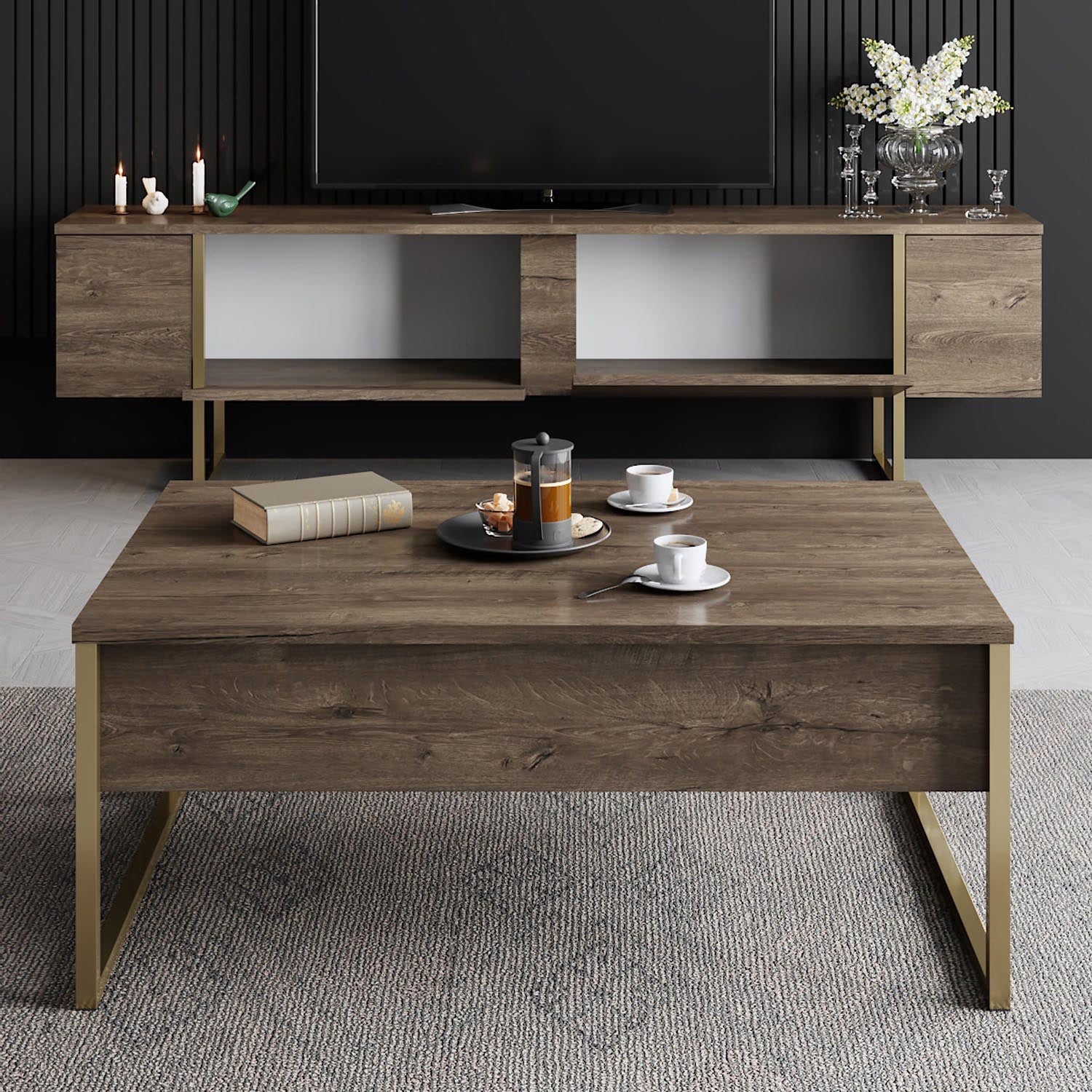 Luxe - Walnut, Gold in Walnuss Gold präsentiert im Onlineshop von KAQTU Design AG. Sideboard ist von Hanah Home