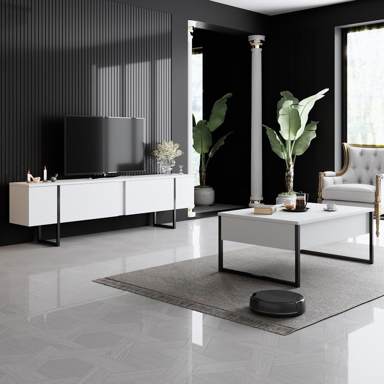 Luxe - White, Black in Weiss Schwarz präsentiert im Onlineshop von KAQTU Design AG. Sideboard ist von Hanah Home