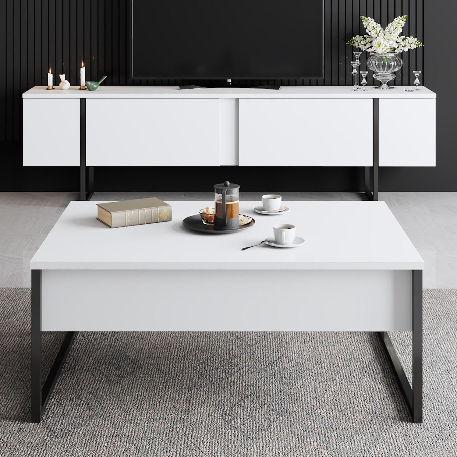 Luxe - White, Black in Weiss Schwarz präsentiert im Onlineshop von KAQTU Design AG. Sideboard ist von Hanah Home