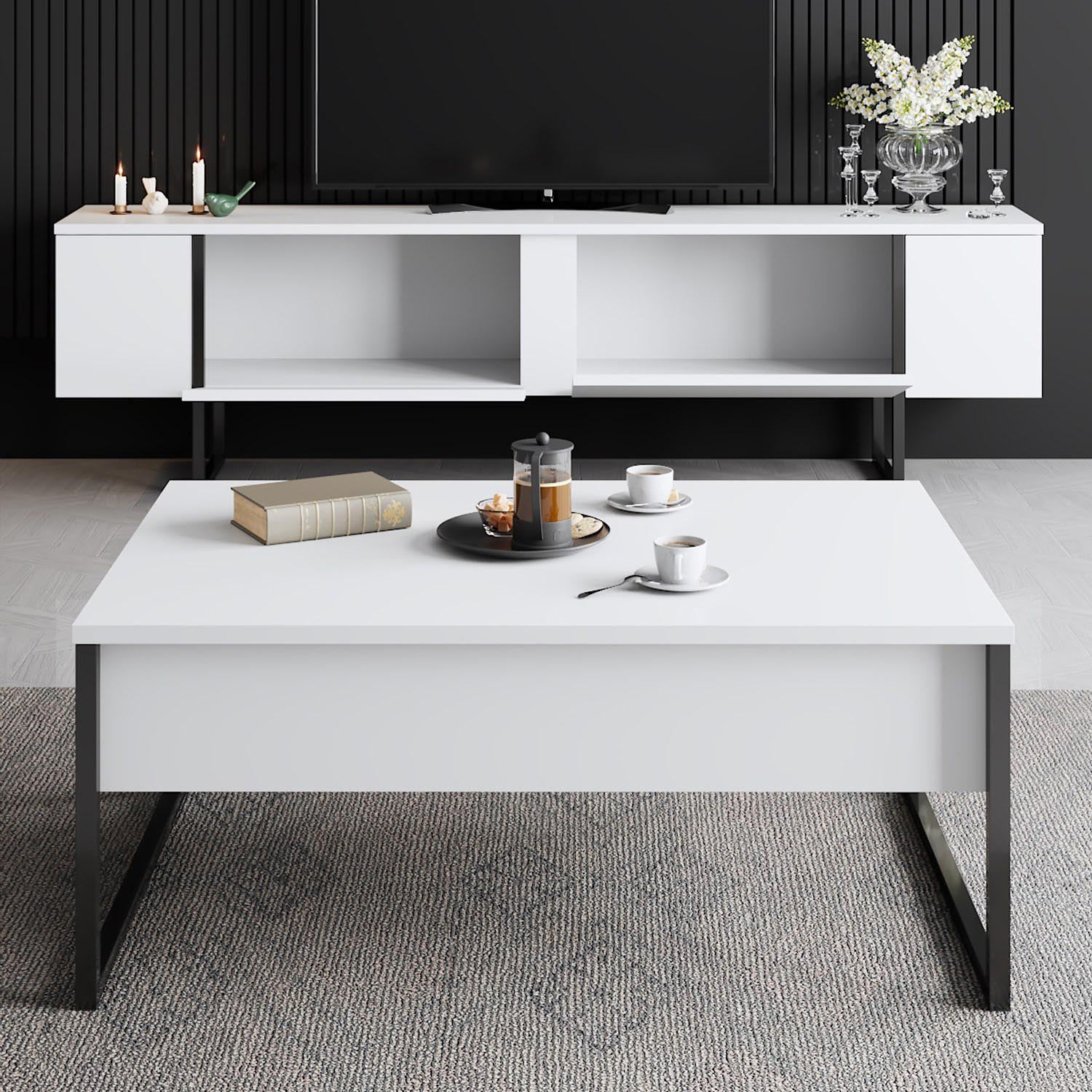 Luxe - White, Black in Weiss Schwarz präsentiert im Onlineshop von KAQTU Design AG. Sideboard ist von Hanah Home