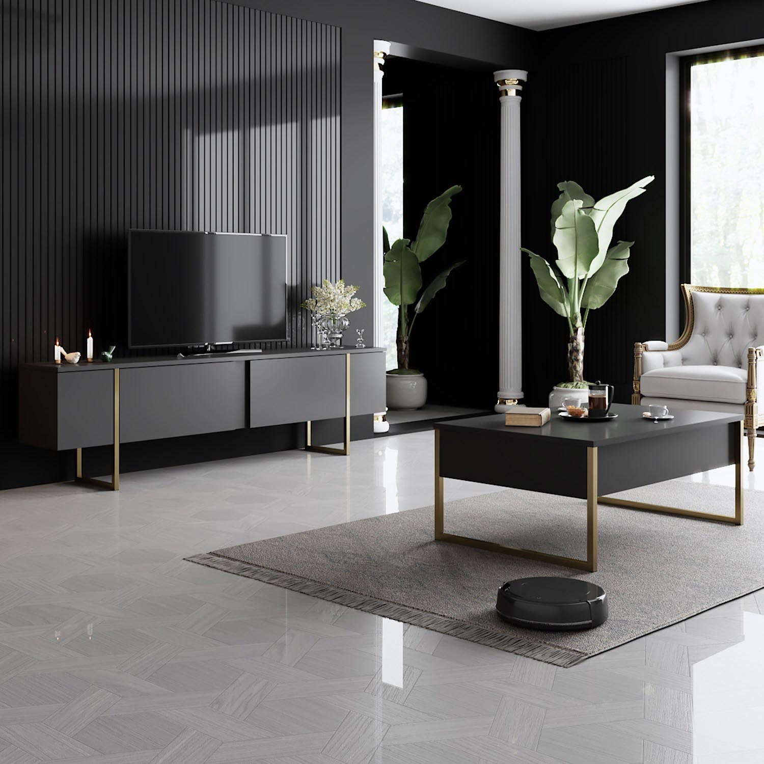 Luxe - Anthracite, Gold in Anthrazit Gold präsentiert im Onlineshop von KAQTU Design AG. Beistelltisch ist von Hanah Home