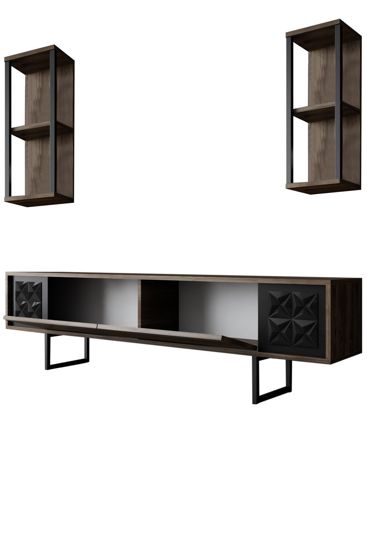 Black Line - Walnut, Black in Walnuss Schwarz präsentiert im Onlineshop von KAQTU Design AG. TV-Möbel ist von Hanah Home