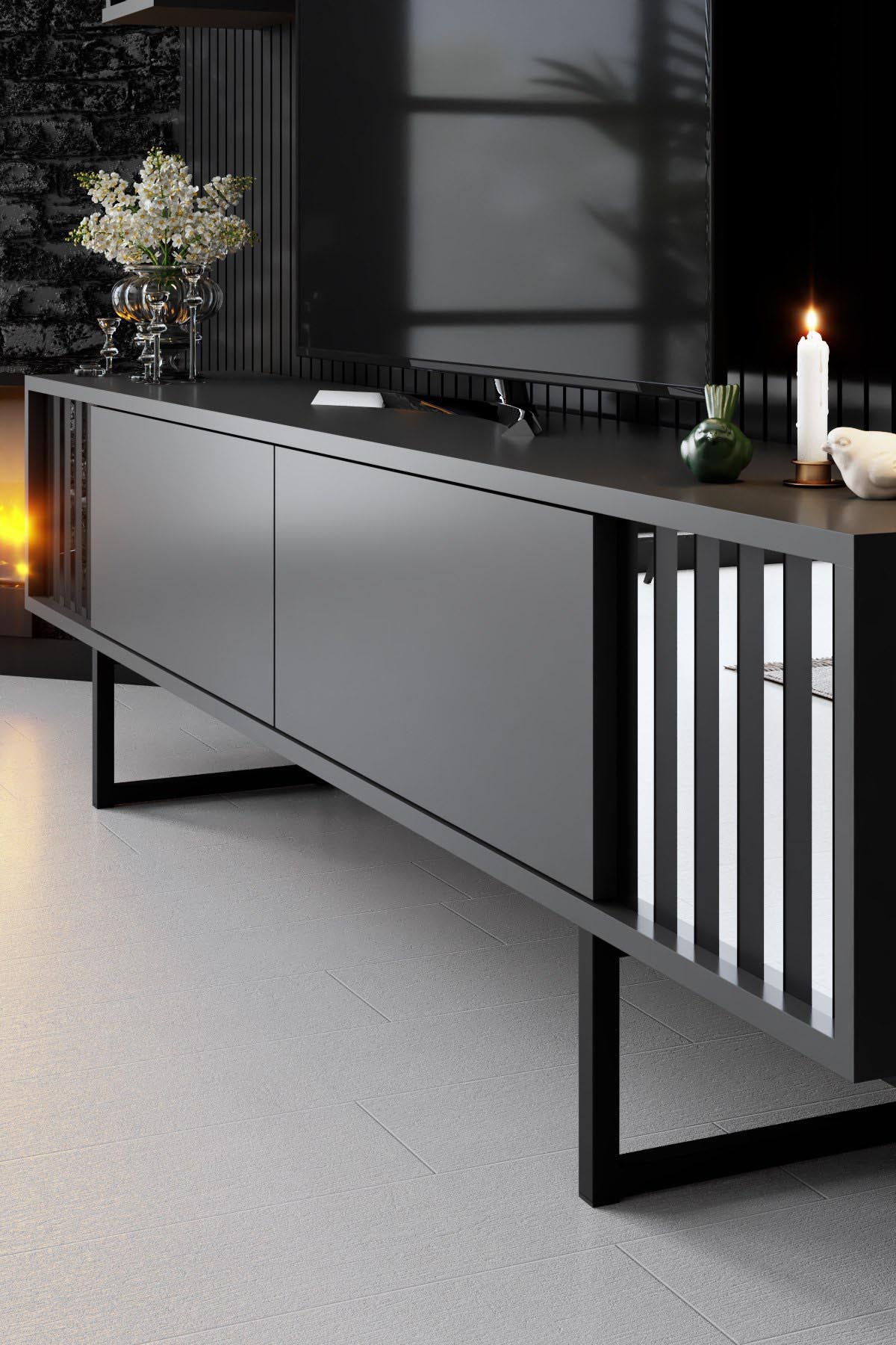 Chrome Line - Anthracite, Black in Anthrazit Schwarz präsentiert im Onlineshop von KAQTU Design AG. TV-Möbel ist von Hanah Home