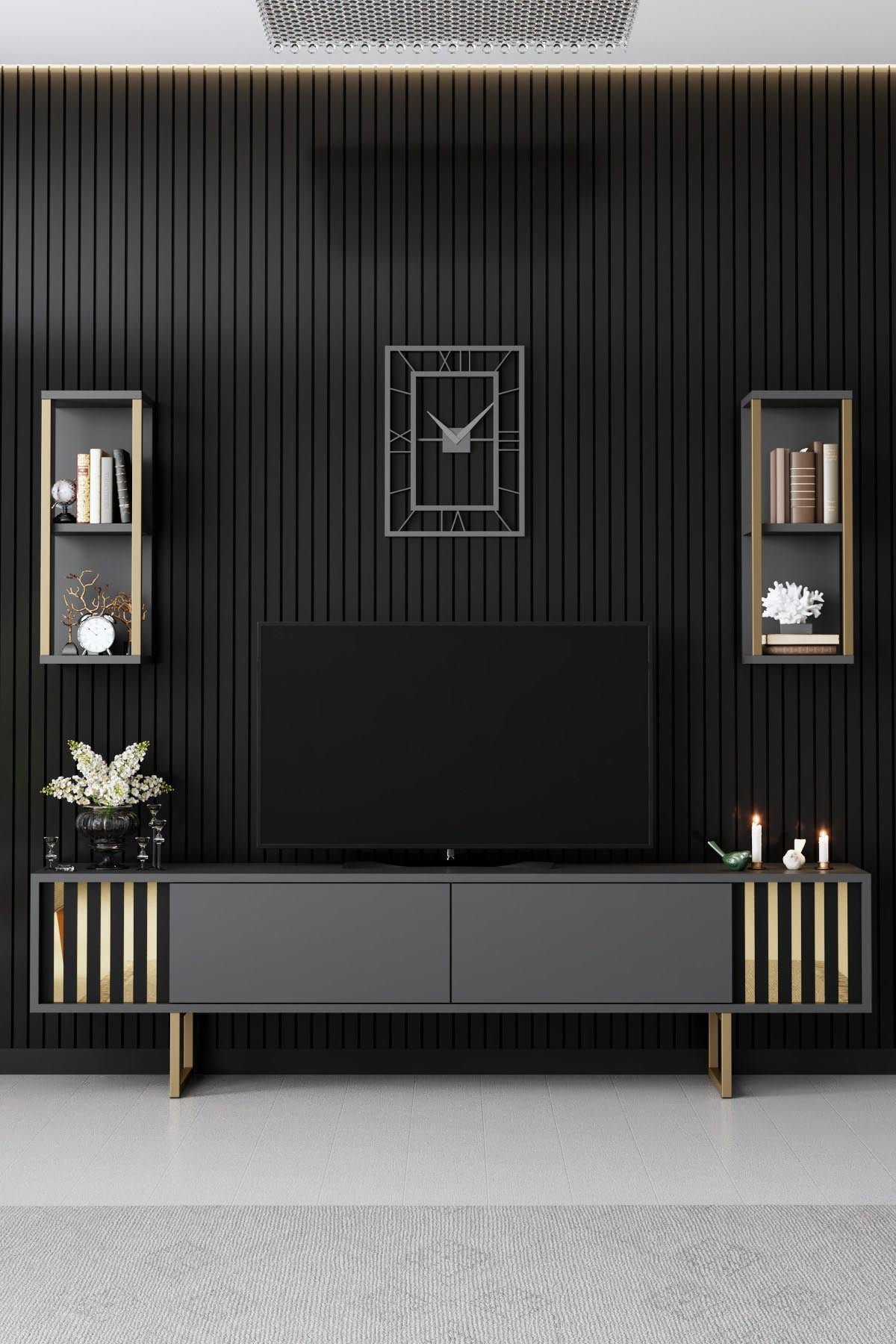 Gold Line - Anthracite, Black in Anthrazit Schwarz präsentiert im Onlineshop von KAQTU Design AG. TV-Möbel ist von Hanah Home