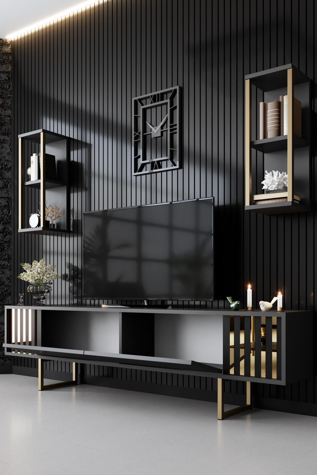 Gold Line - Anthracite, Black in Anthrazit Schwarz präsentiert im Onlineshop von KAQTU Design AG. TV-Möbel ist von Hanah Home