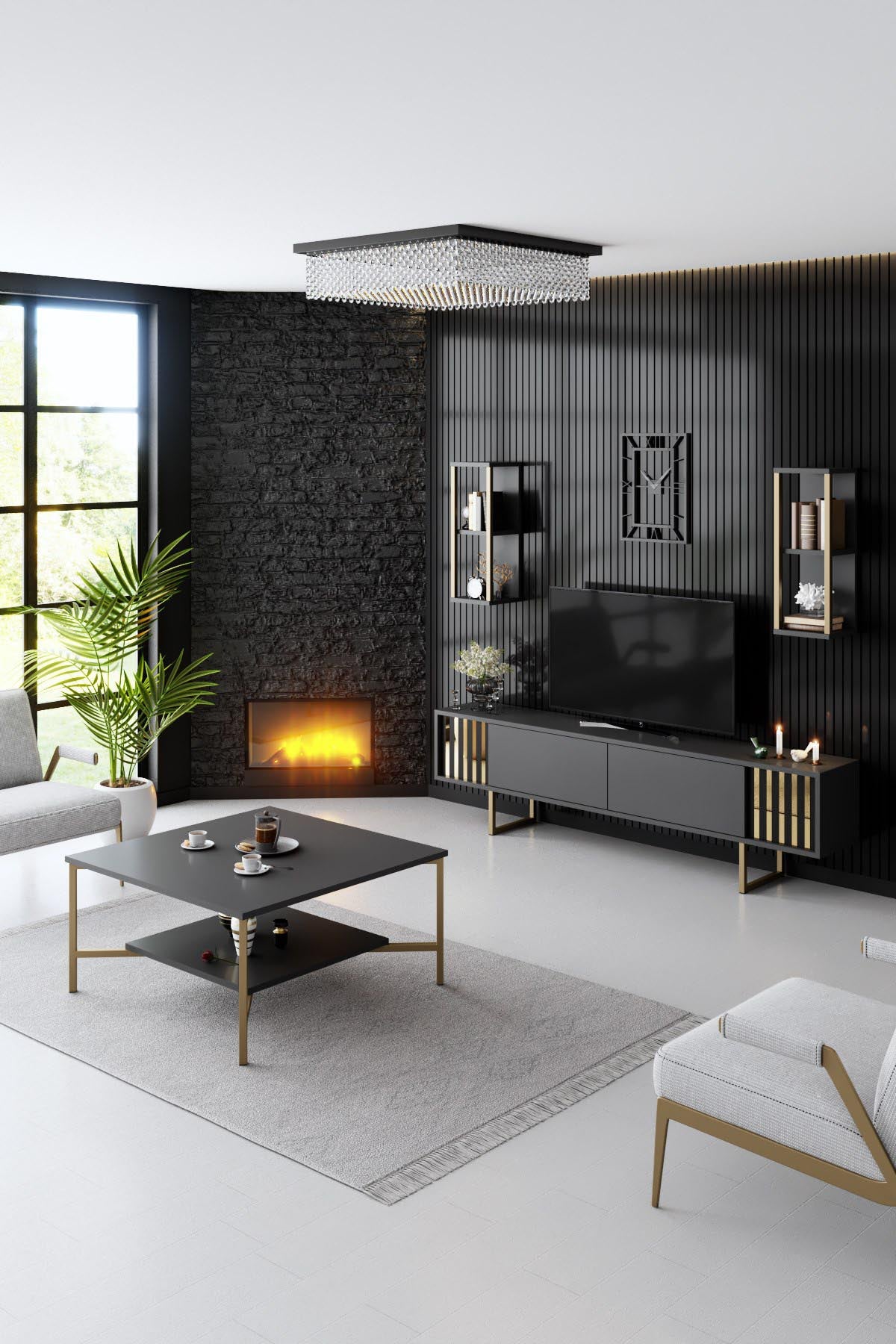 Gold Line - Anthracite, Black in Anthrazit Schwarz präsentiert im Onlineshop von KAQTU Design AG. TV-Möbel ist von Hanah Home