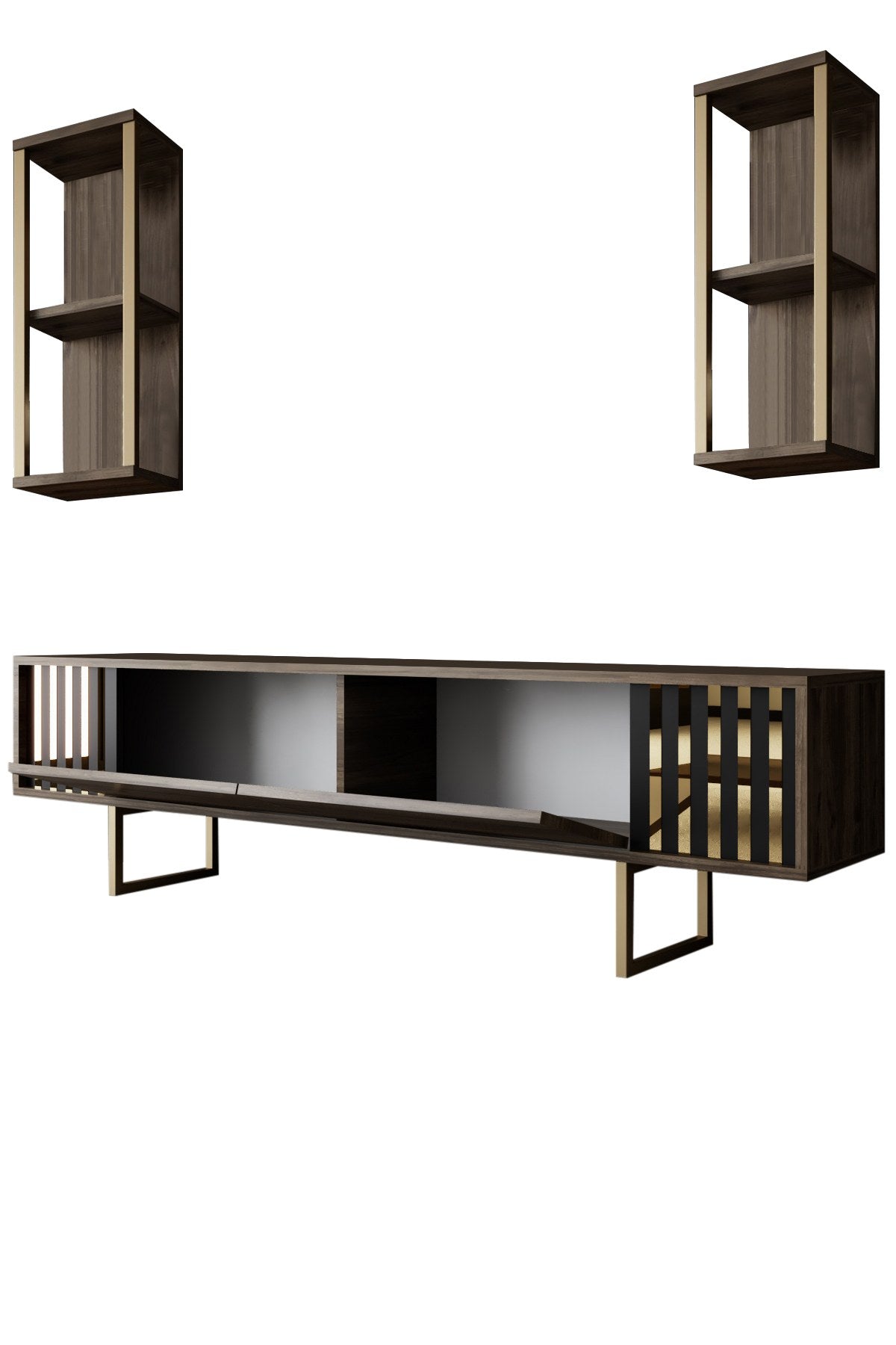 Gold Line - Walnut, Black in Walnuss Schwarz präsentiert im Onlineshop von KAQTU Design AG. TV-Möbel ist von Hanah Home