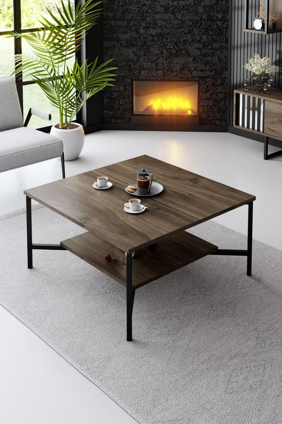 Black Line - Walnut, Black in Walnuss Schwarz präsentiert im Onlineshop von KAQTU Design AG. Beistelltisch ist von Hanah Home