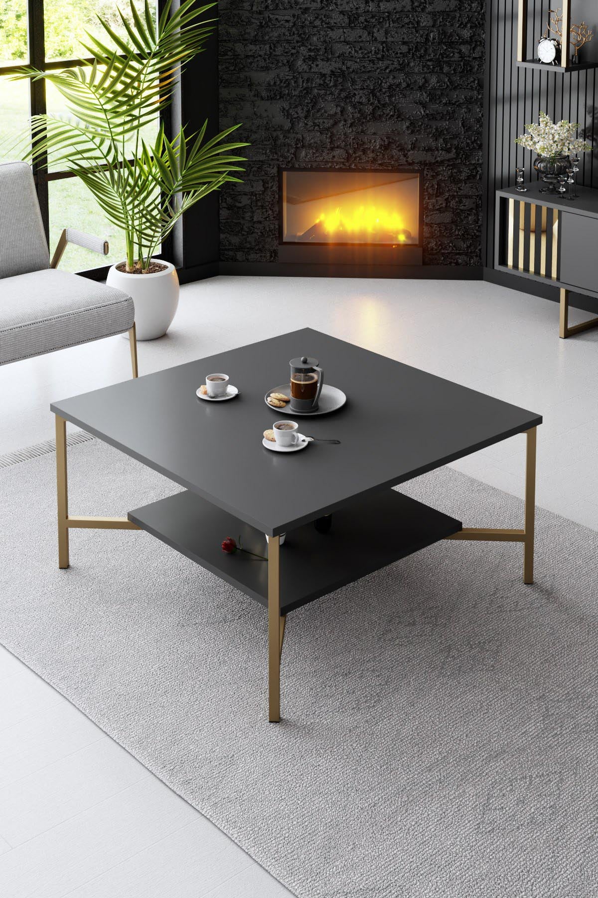 Gold Line - Anthracite, Black in Anthrazit Schwarz präsentiert im Onlineshop von KAQTU Design AG. Beistelltisch ist von Hanah Home