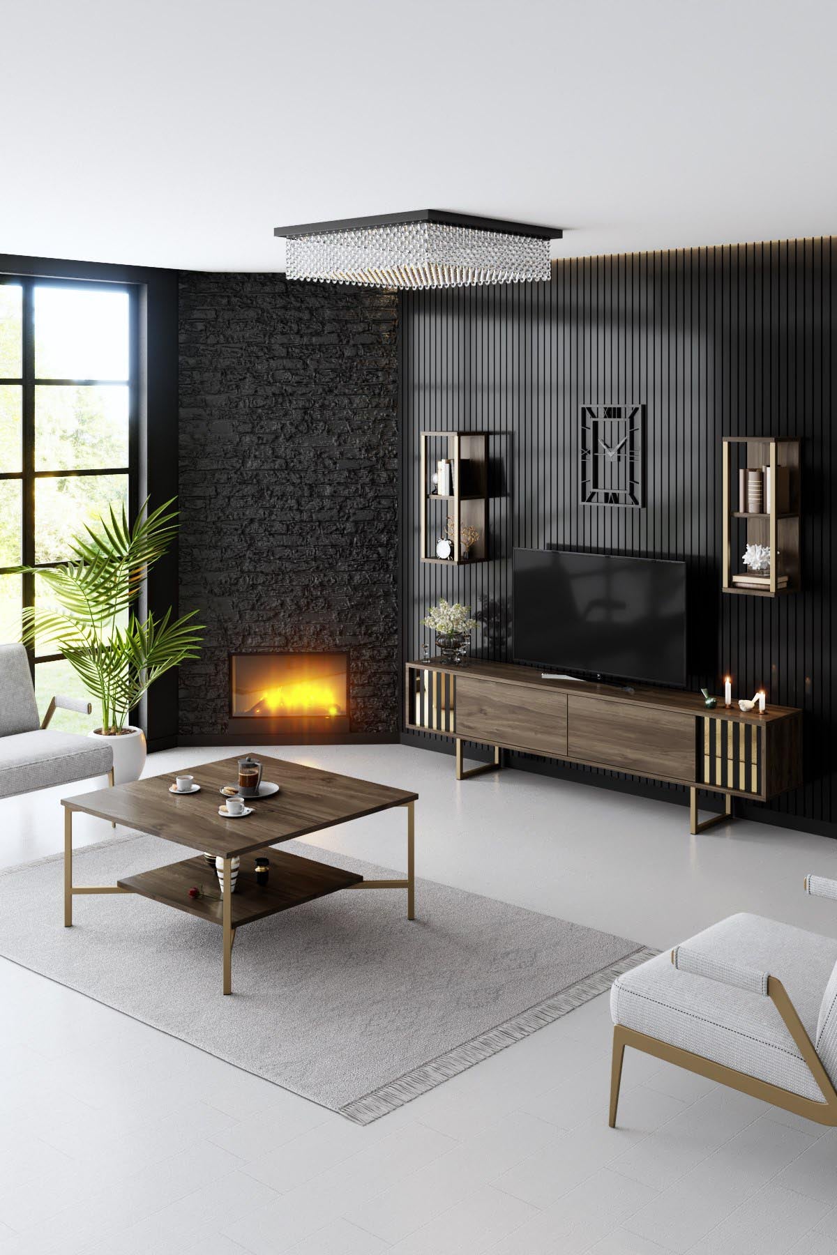 Gold Line - Walnut, Black in Walnuss Schwarz präsentiert im Onlineshop von KAQTU Design AG. Beistelltisch ist von Hanah Home