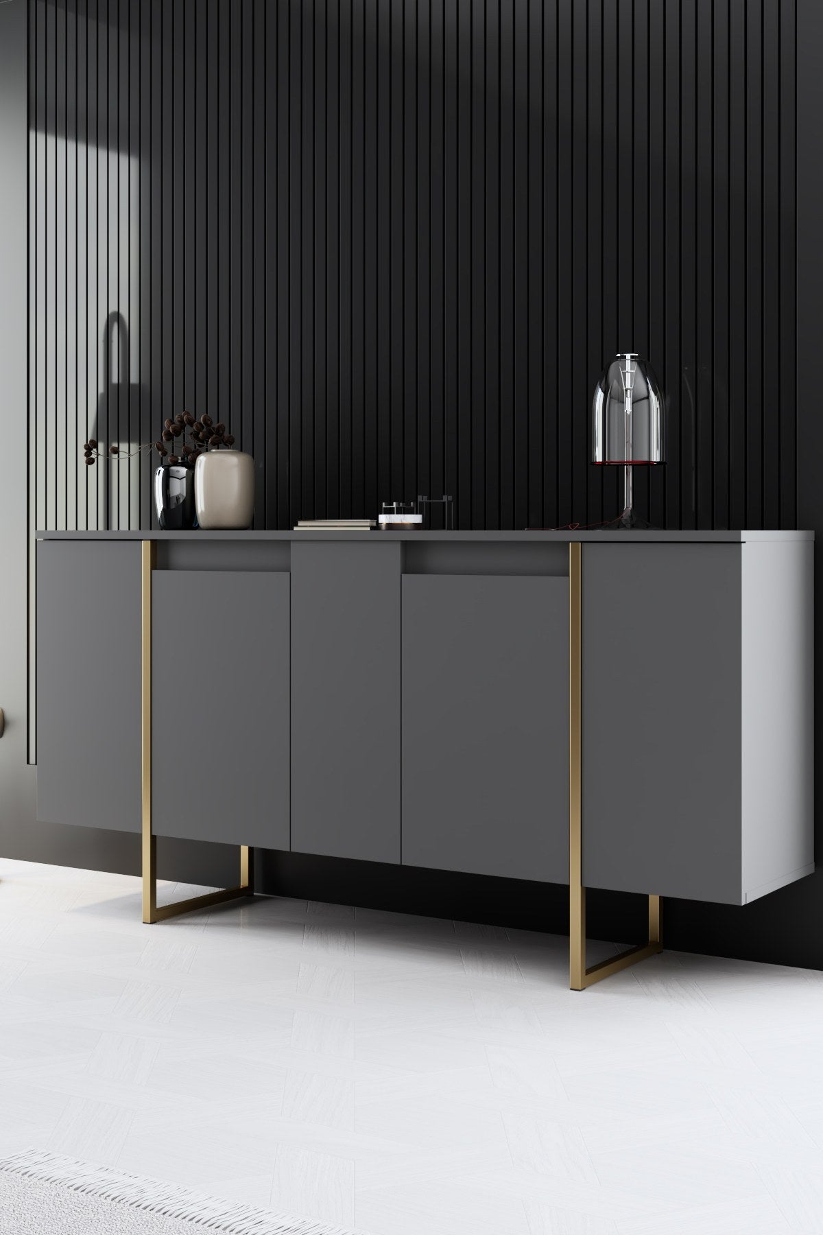 Luxe - Anthracite, Gold in Anthrazit Gold präsentiert im Onlineshop von KAQTU Design AG. High-Sideboard ist von Hanah Home