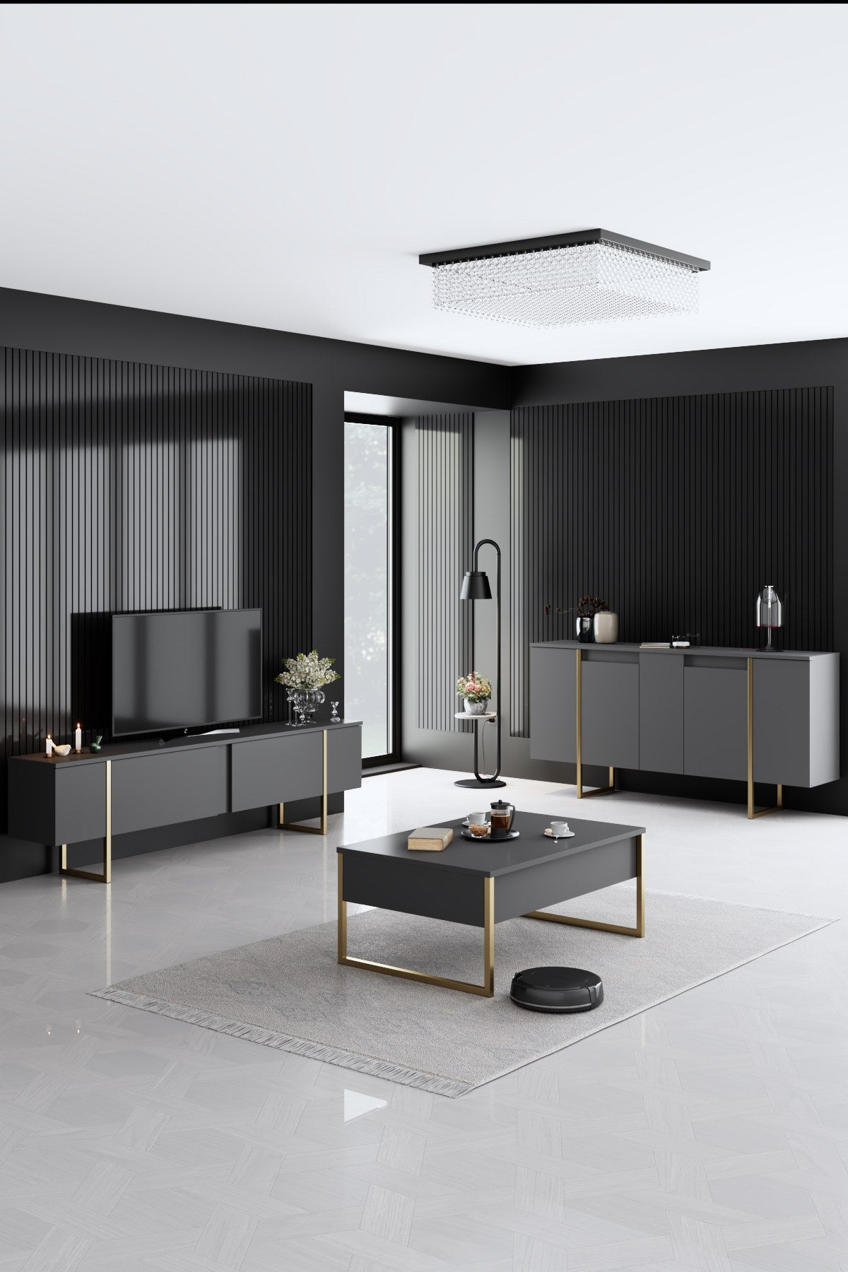 Luxe - Anthracite, Gold in Anthrazit Gold präsentiert im Onlineshop von KAQTU Design AG. High-Sideboard ist von Hanah Home
