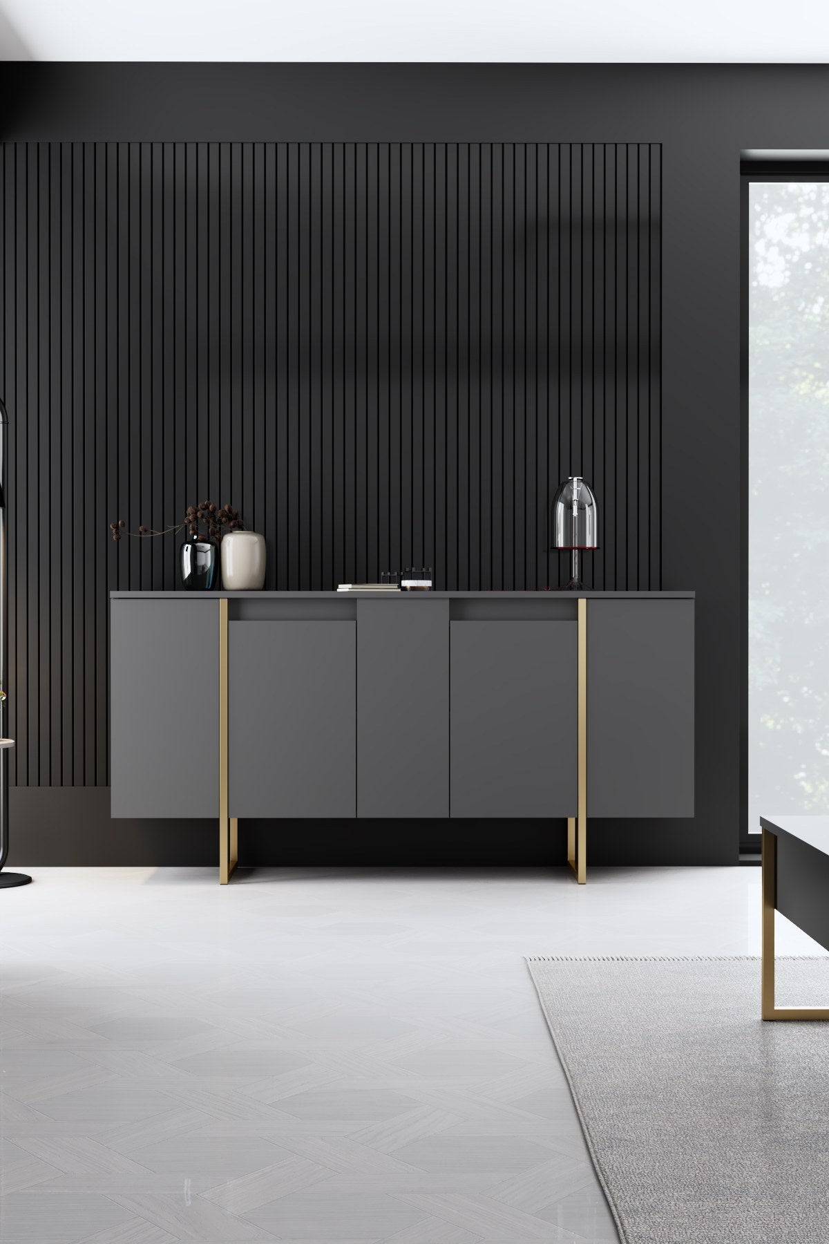 Luxe - Anthracite, Gold in Anthrazit Gold präsentiert im Onlineshop von KAQTU Design AG. High-Sideboard ist von Hanah Home
