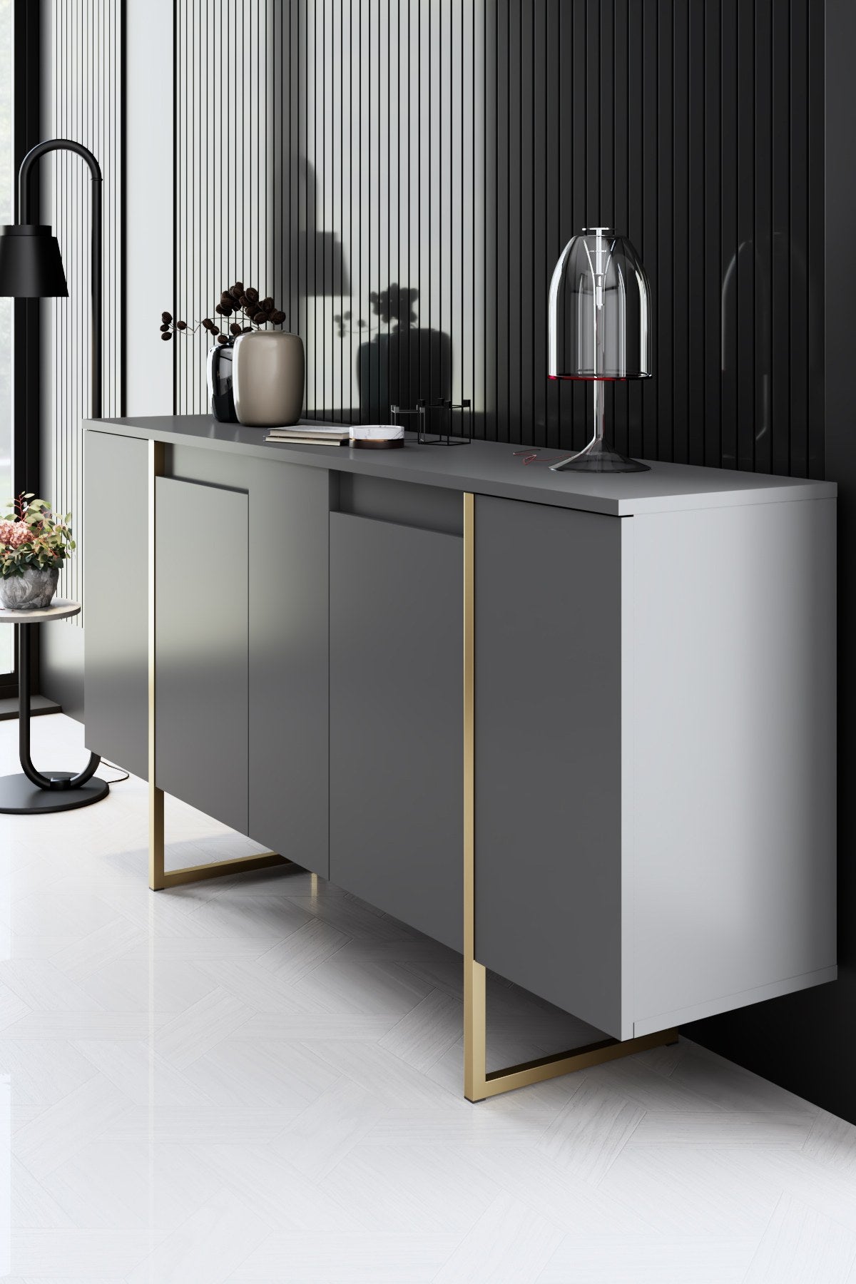 Luxe - Anthracite, Gold in Anthrazit Gold präsentiert im Onlineshop von KAQTU Design AG. High-Sideboard ist von Hanah Home