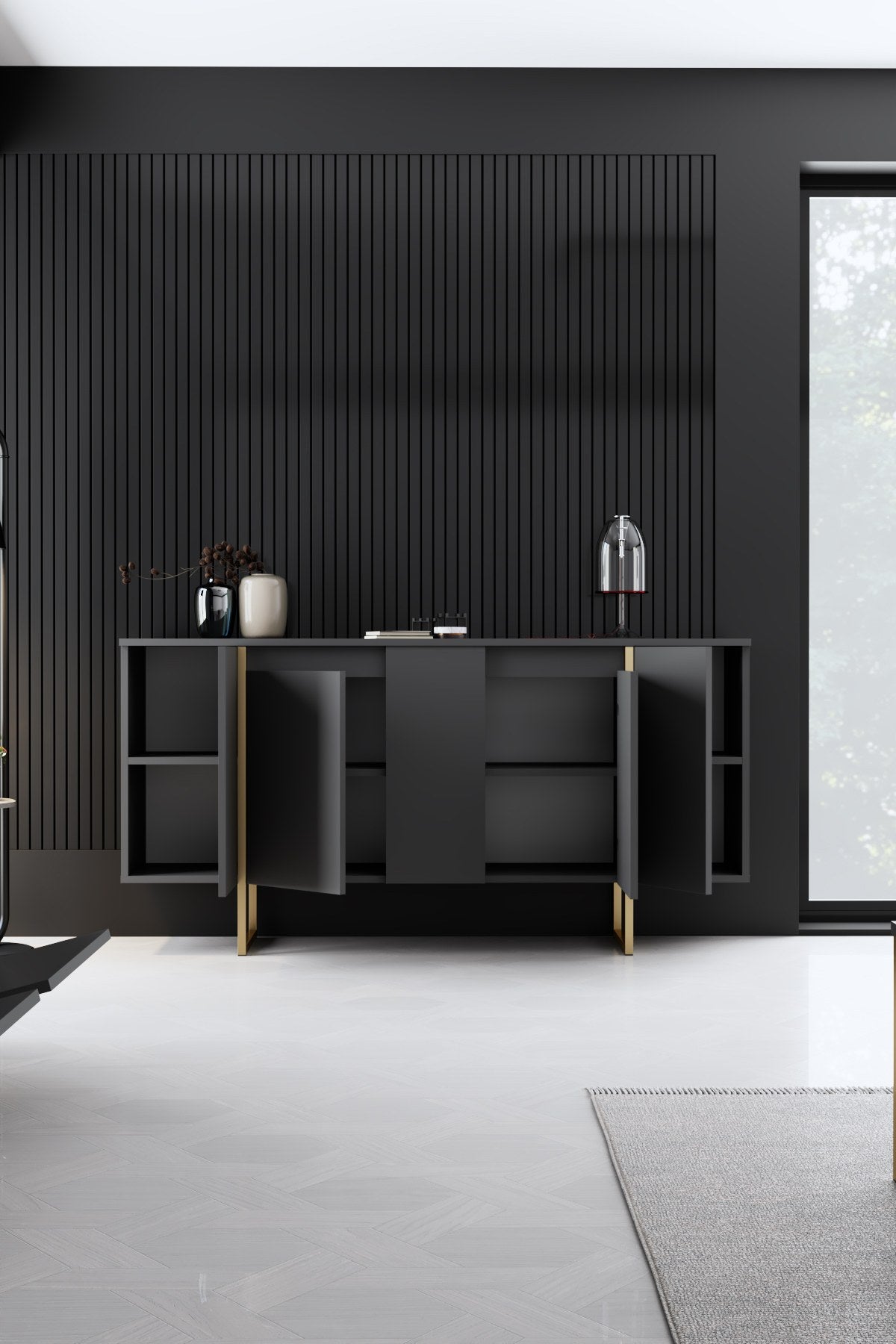 Luxe - Anthracite, Gold in Anthrazit Gold präsentiert im Onlineshop von KAQTU Design AG. High-Sideboard ist von Hanah Home