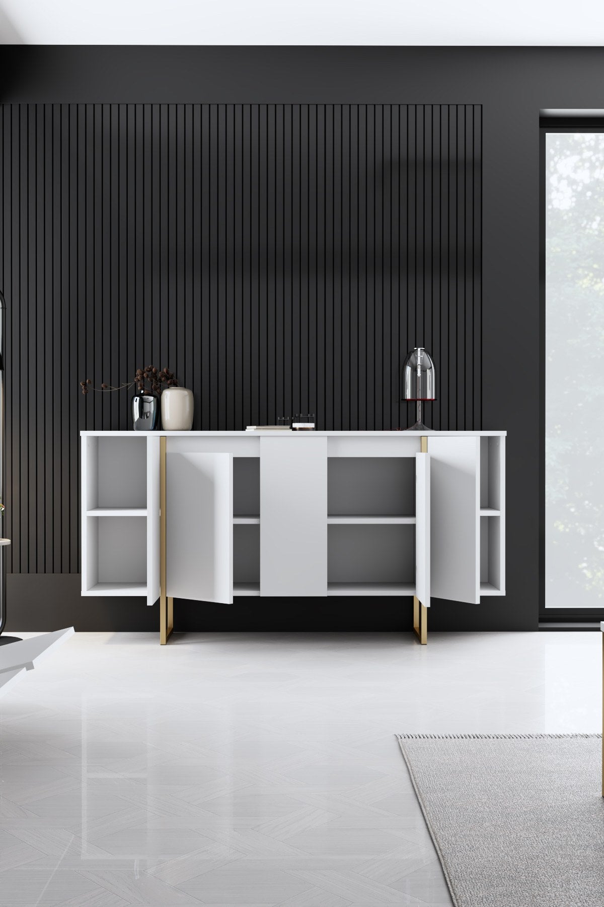 Luxe - White, Gold in Weisses Gold präsentiert im Onlineshop von KAQTU Design AG. High-Sideboard ist von Hanah Home