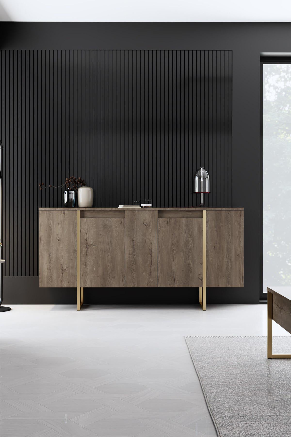 Luxe - Walnut, Gold in Walnuss Gold präsentiert im Onlineshop von KAQTU Design AG. High-Sideboard ist von Hanah Home