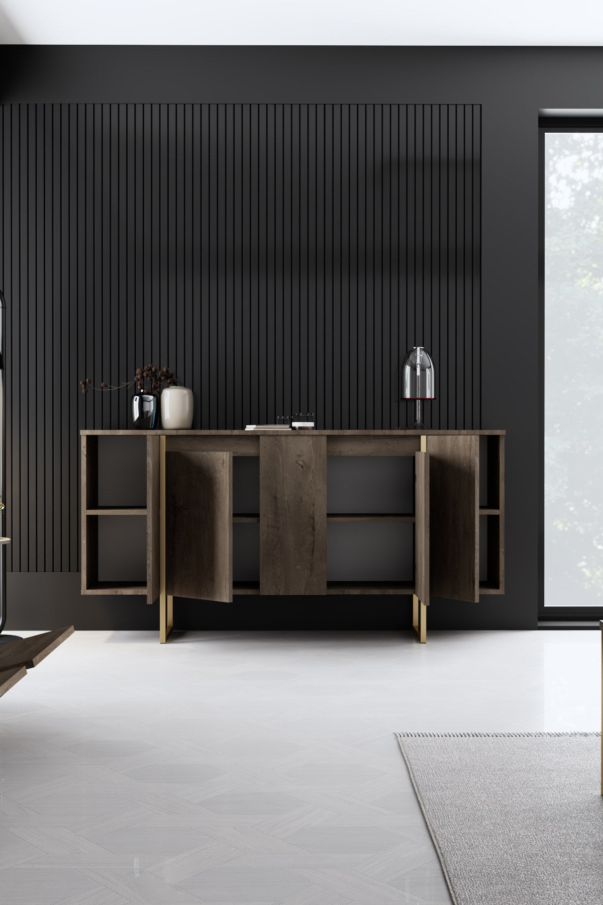 Luxe - Walnut, Gold in Walnuss Gold präsentiert im Onlineshop von KAQTU Design AG. High-Sideboard ist von Hanah Home