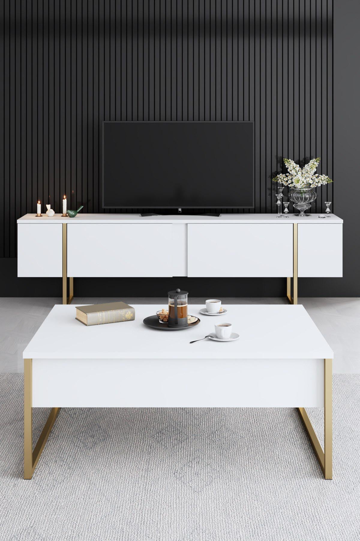 Luxe - White, Gold in Weisses Gold präsentiert im Onlineshop von KAQTU Design AG. Wohnzimmerset ist von Hanah Home