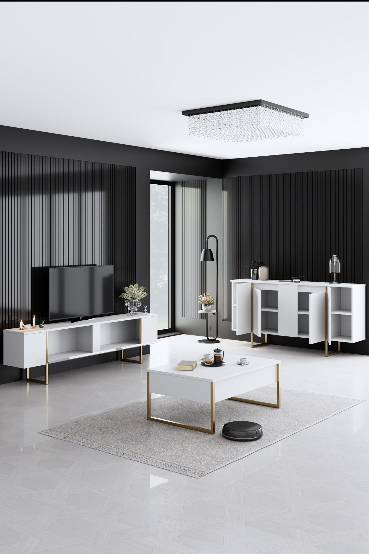 Luxe - White, Gold in Weisses Gold präsentiert im Onlineshop von KAQTU Design AG. Wohnzimmerset ist von Hanah Home