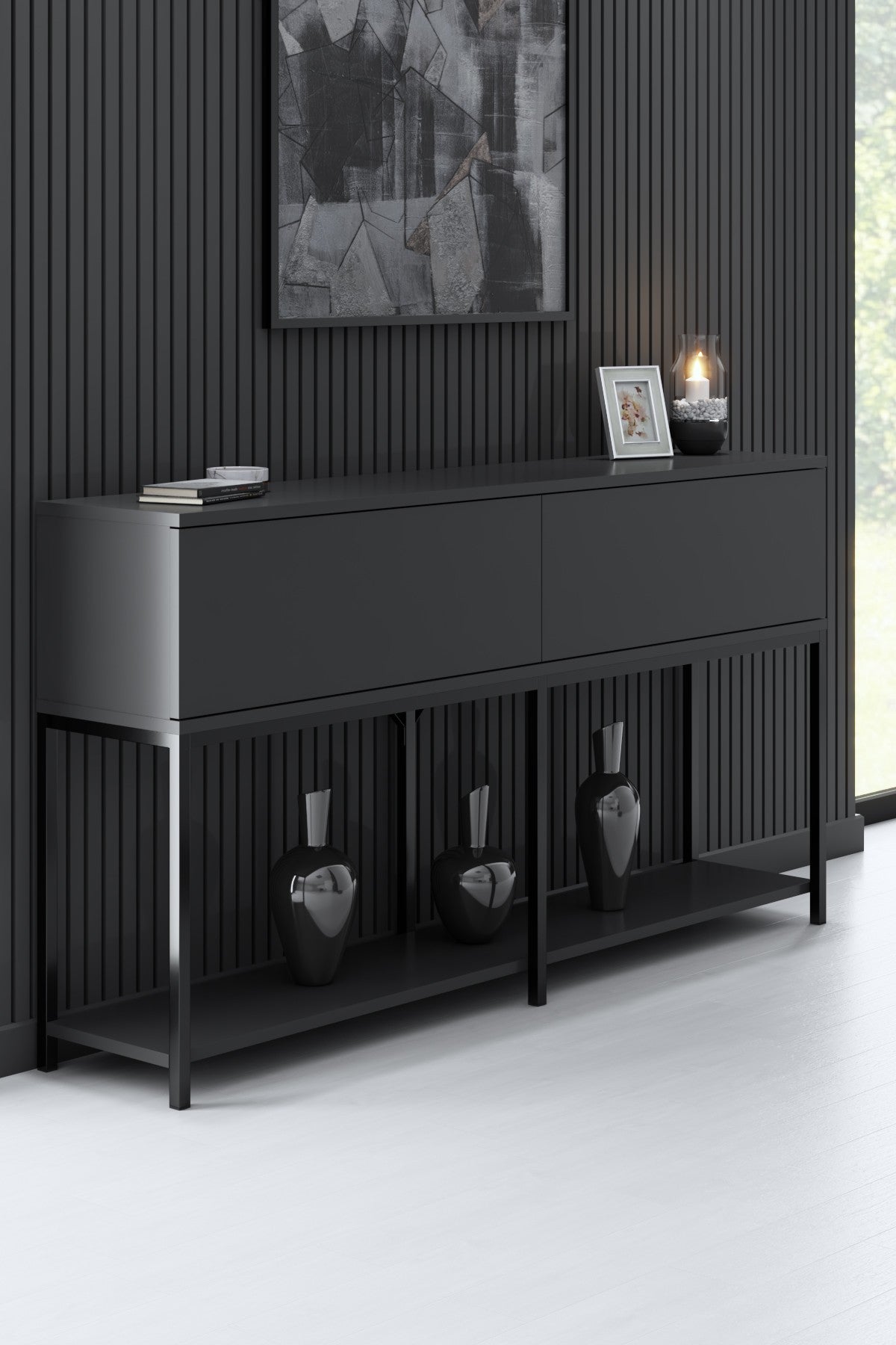 Lord - Anthracite, Black in Anthrazit Schwarz präsentiert im Onlineshop von KAQTU Design AG. High-Sideboard ist von Hanah Home