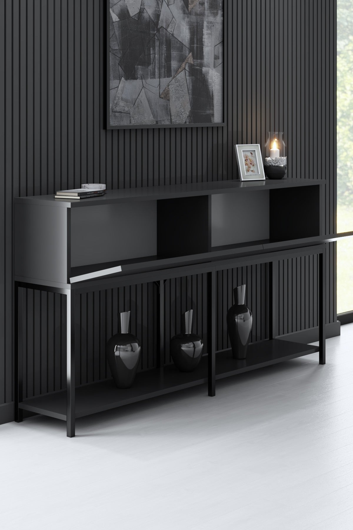 Lord - Anthracite, Black in Anthrazit Schwarz präsentiert im Onlineshop von KAQTU Design AG. High-Sideboard ist von Hanah Home
